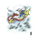 Dragon fighting Goku in a traditional Japanese setting tattoo design idea