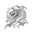 Dragon fighting Goku in a traditional Japanese setting tattoo design idea
