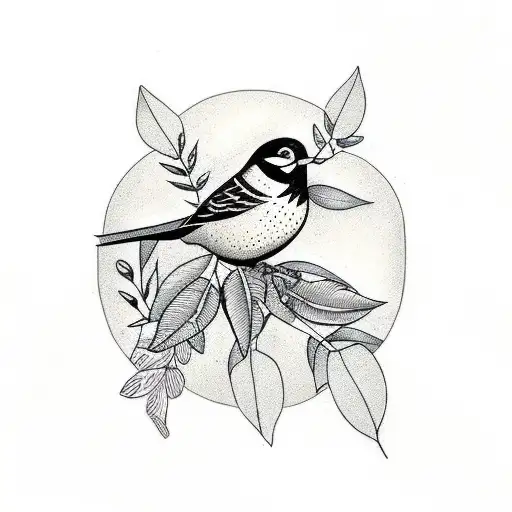  bird perched on leaves for men black tattoo design idea