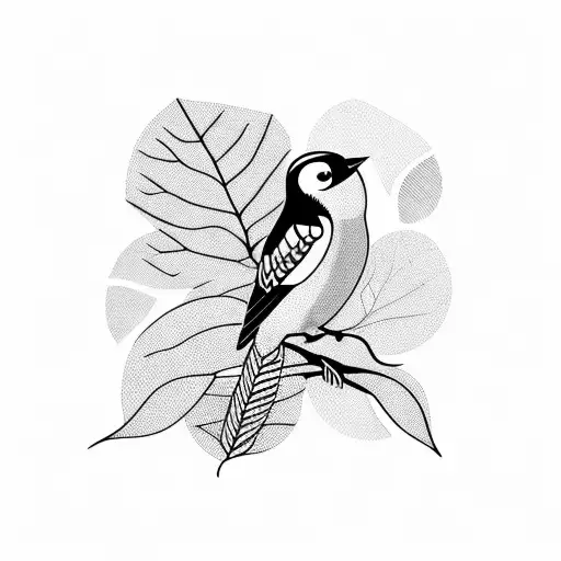 traditional bird perched on leaves for men tattoo design idea