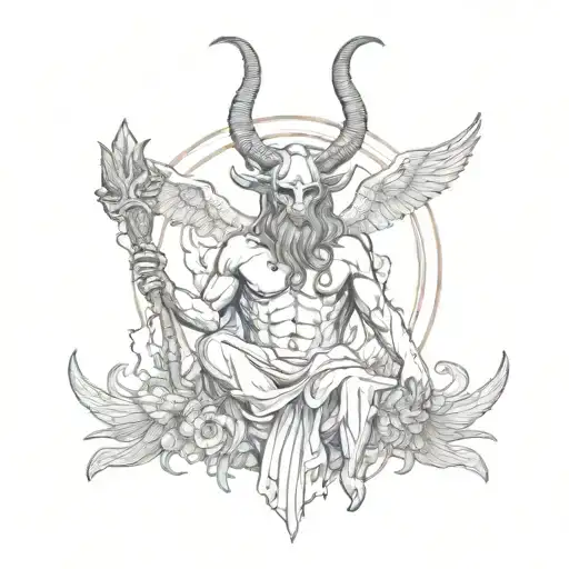 Baphomet with an angel behind tattoo design idea