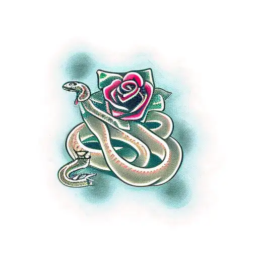 snake with roses  tattoo design idea