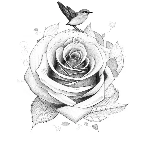 Black mocking jaybird with purple rose. tattoo design idea