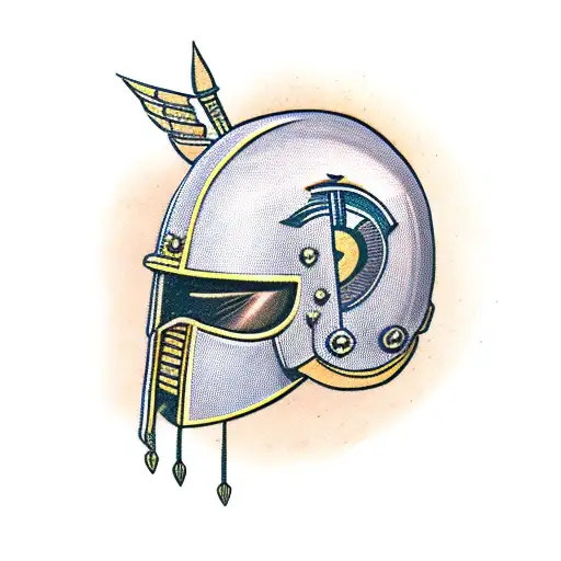 spartan helmet with arrow tattoo design idea