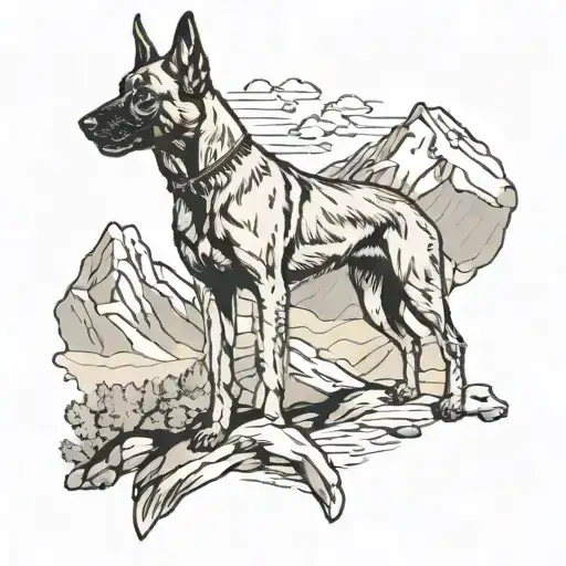 belgian malinois in the mountains tattoo design idea