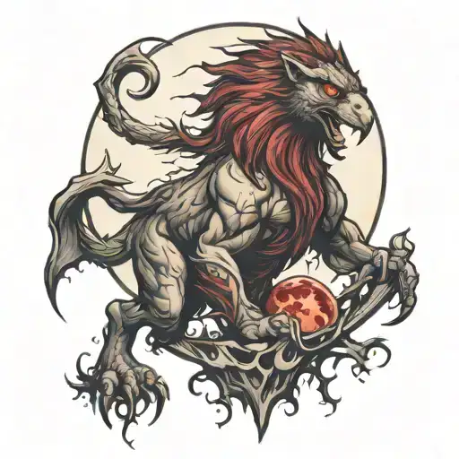 griffin veserket blood moon and angry tattoo design idea