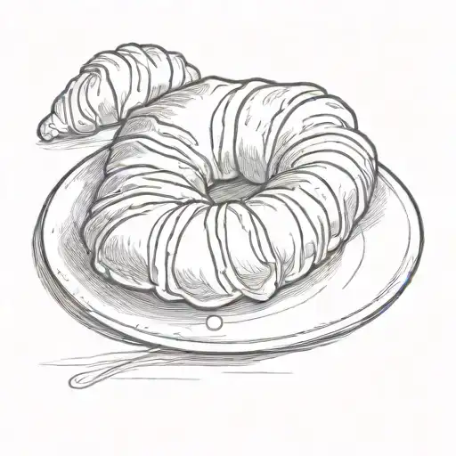 single croissant on plate black and white line  tattoo design idea