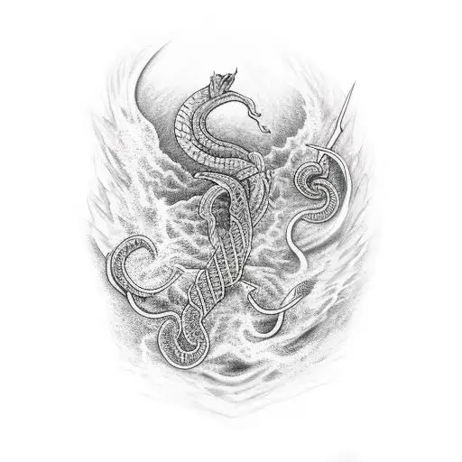 Jormungandr with water while fighting tattoo design idea