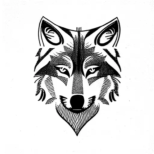 wolf  on hillside with palm tree tattoo design idea