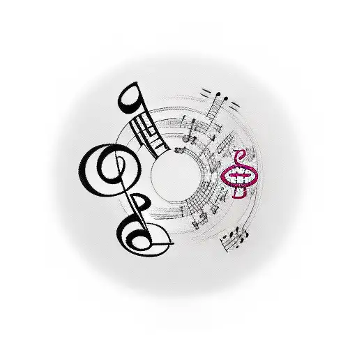 staff with treble and bass clef having 5 notes representing family members tattoo design idea