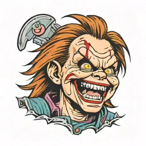 Chucky laughing face tattoo design idea