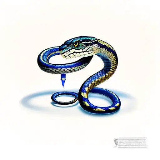 true snake with blue and navy streaks on background tattoo design idea
