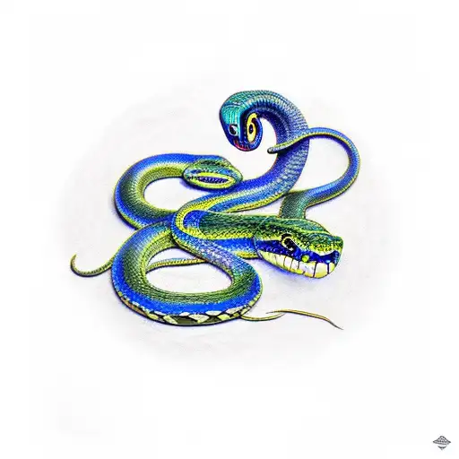 snake with blue and navy streaks tattoo design idea