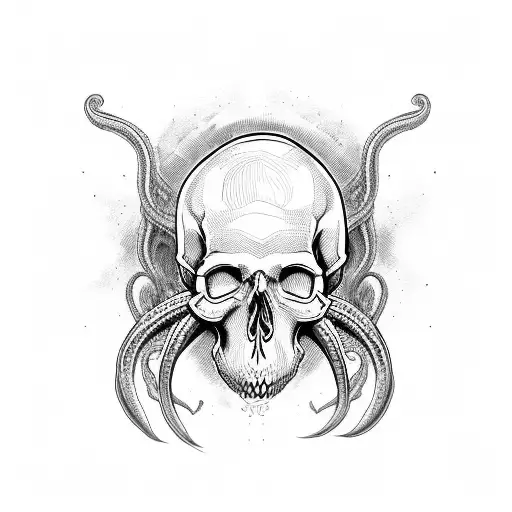 human skull with tentacles hanging down  tattoo design idea