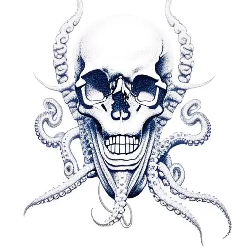 skull with octopus tentacles  tattoo design idea