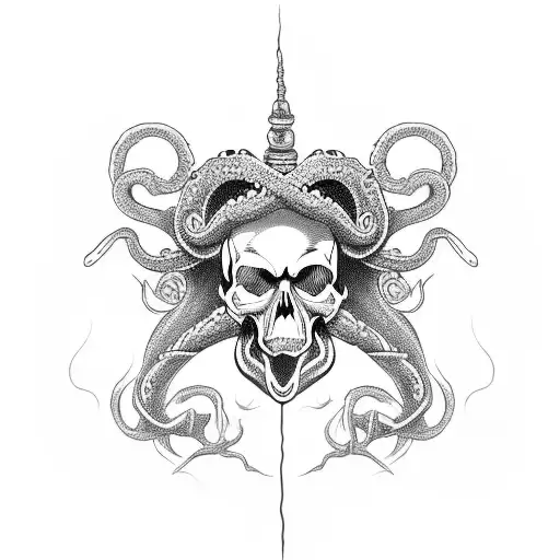 skull with tentacles hanging down  tattoo design idea