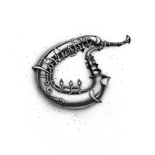 saxophone with color flowing out tattoo design idea