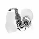 saxophone with color flowing out tattoo design idea