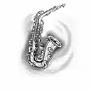 saxophone with color flowing out tattoo design idea