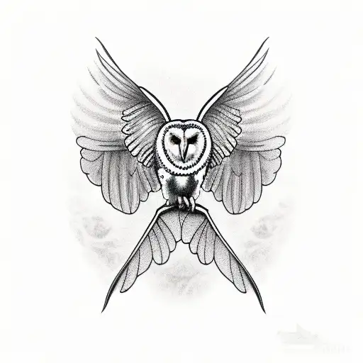 Barn Owl with open wings tattoo design idea