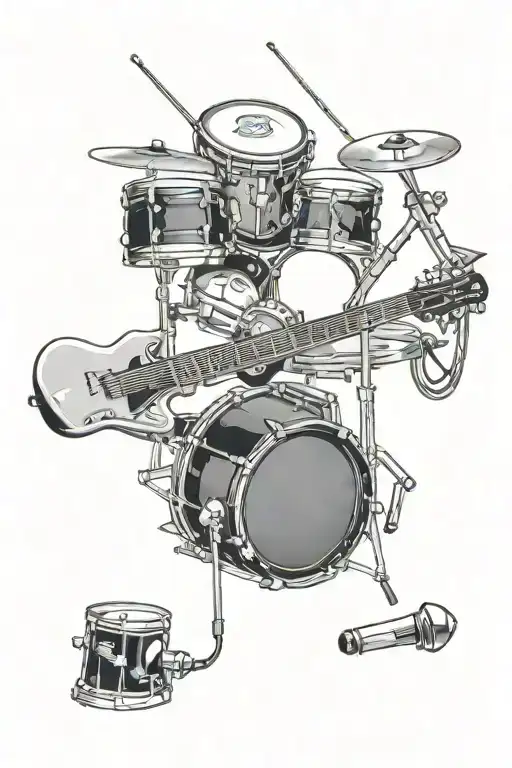guitar, microphone, drums tattoo design idea