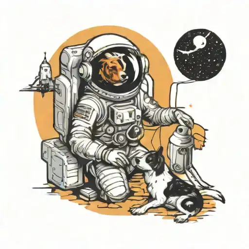 astronaut and dog with a helmet looking out into space  tattoo design idea