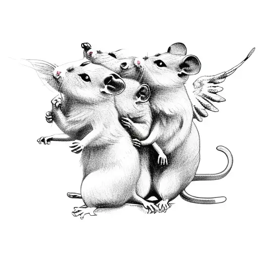 3 little rats with angel wings on a cloud tattoo design idea