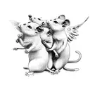 3 little rats with angel wings on a cloud tattoo design idea