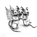 3 little rats with angel wings on a cloud tattoo design idea