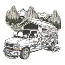Chevy Van in a Rocky Mountain Scene tattoo design idea