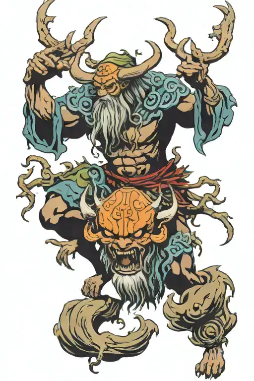 Leshy from Slavic mythology and demon from Scandinavian mythology tattoo design idea