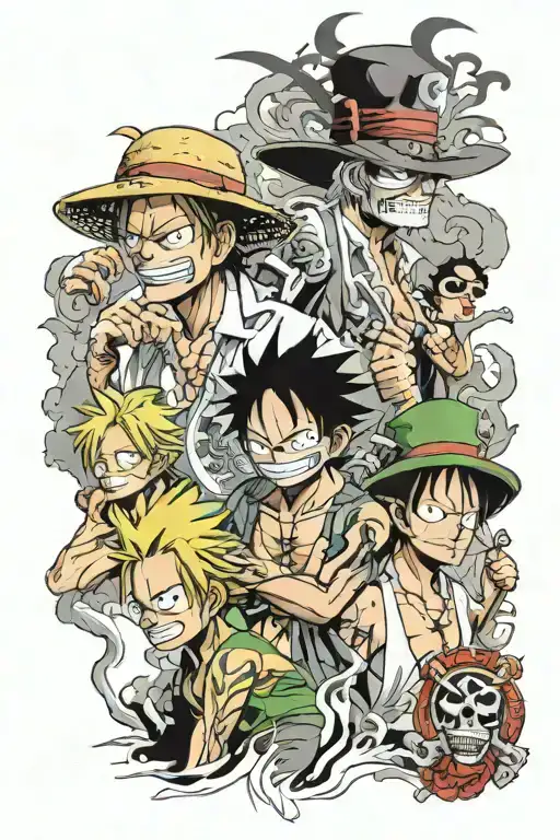one piece luffy zoro sanji and ace tattoo design idea