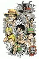 one piece luffy zoro sanji and ace tattoo design idea