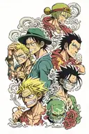 one piece luffy zoro sanji and ace tattoo design idea