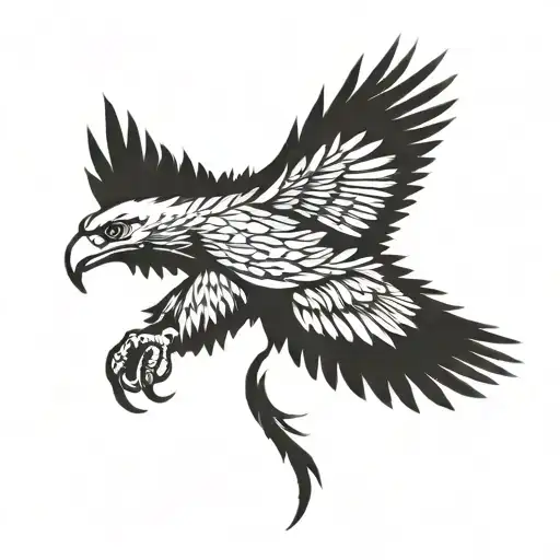 blad eagle flying with wings spread and talons reaching out tattoo design idea
