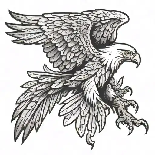 blad eagle flying with wings spread and talons reaching out tattoo design idea