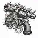 A tattoo of a revolver gun with wings, symbolizing freedom and success in the country music industry tattoo design idea