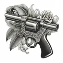 A tattoo of a revolver gun with wings, symbolizing freedom and success in the country music industry tattoo design idea