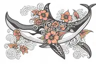 orca whale with red flowers tattoo design idea