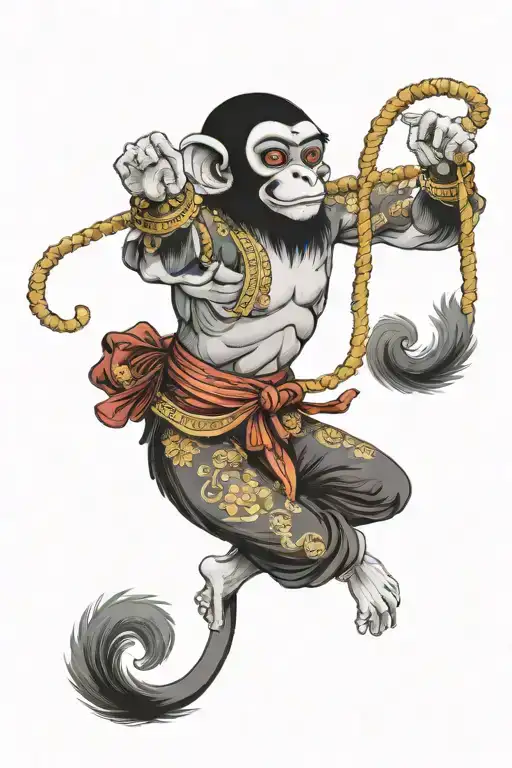 monkey Krishna 6 arms wide open tattoo design idea