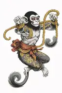 monkey Krishna 6 arms wide open tattoo design idea