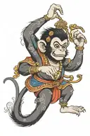monkey Krishna 6 arms wide open tattoo design idea