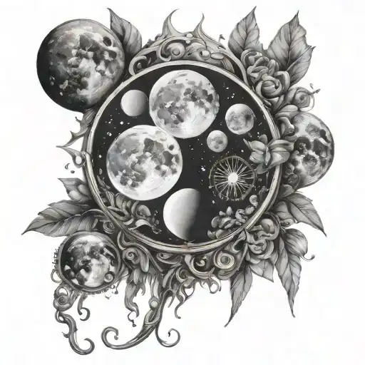 moon phases surrender to magic flowing tattoo design idea