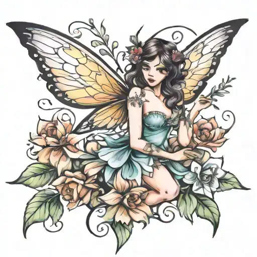 fairy flying tattoo design idea