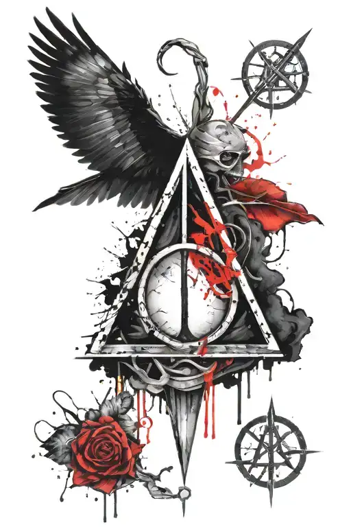 deathly hallows symbol with wand tattoo design idea