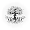 A majestic tree with intertwined branches representing your journey since college, blossoming into vibrant leaves symbolizing your marriage, and a tiny sapling growing at the base to represent your beautiful family. tattoo design idea