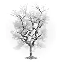A majestic tree with intertwined branches representing your journey since college, blossoming into vibrant leaves symbolizing your marriage, and a tiny sapling growing at the base to represent your beautiful family. tattoo design idea
