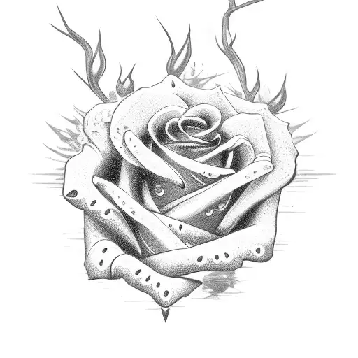 roses and thorns with flames sleve tattoo design idea