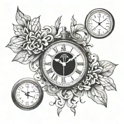 clock with all threes tattoo design idea