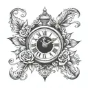 clock with all threes tattoo design idea